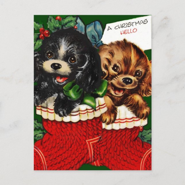 Christmas Hello Puppies Holiday Postcard (Front)