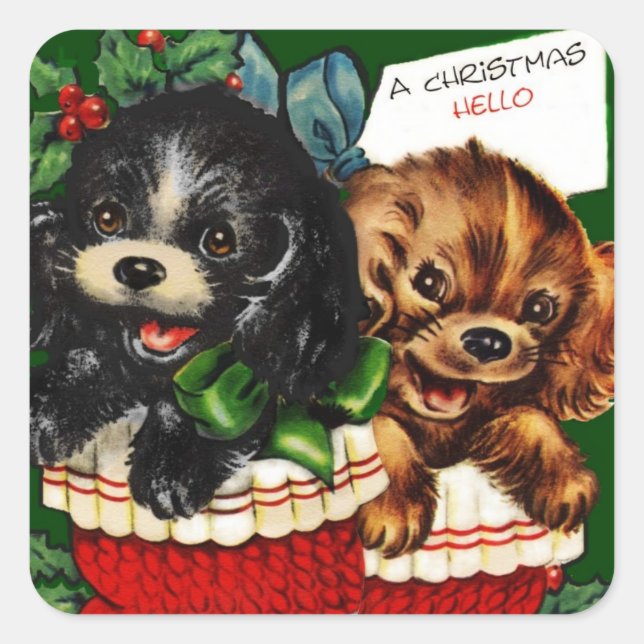 Christmas Hello Puppies Square Sticker (Front)