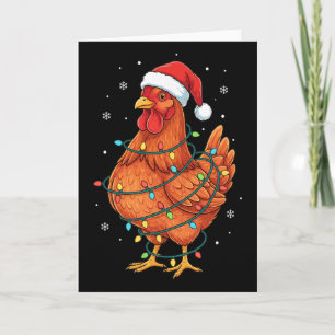 Christmas Hen With Santa Hat Wrapped In Lights Kid Card