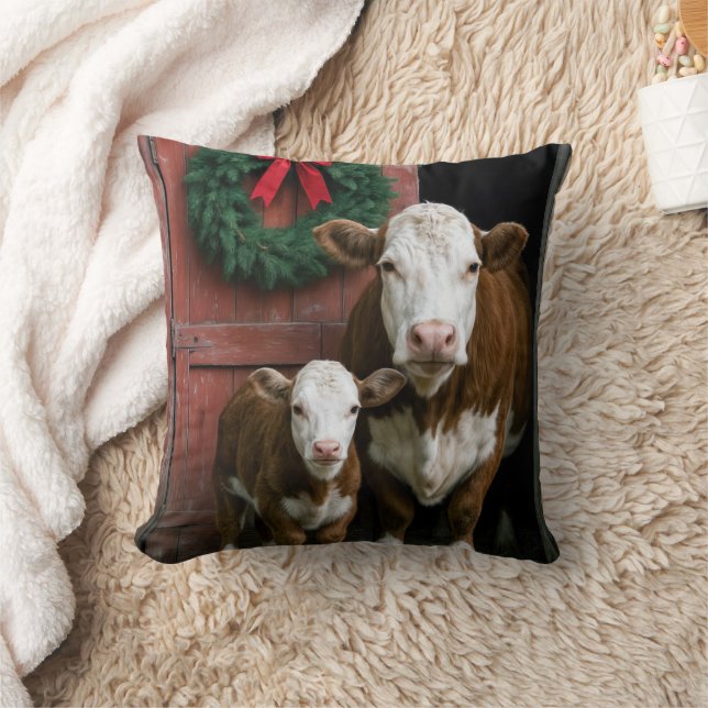 Christmas Hereford Cow and Calf Cushion (Blanket)