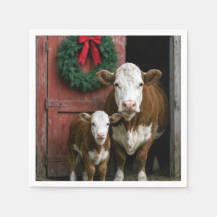 Christmas Hereford Cow and Calf Napkin