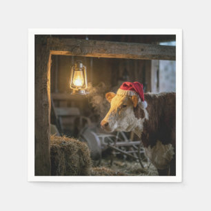 Christmas Hereford Cow in a Barn Napkin