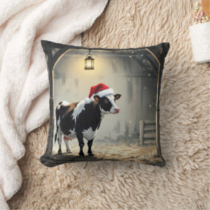 Christmas Hereford Cow In Barn Doorway Cushion