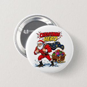Christmas Hero Comic Santa Claus 6 Cm Round Badge