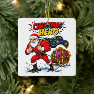 Christmas Hero Comic Santa Claus Ceramic Ornament