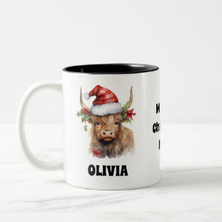 Christmas Highland Calf Festive Personalised Two-Tone Coffee Mug