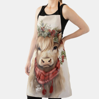 Christmas Highland Cow- All Over Print Apron