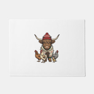 Christmas Highland Cow and Chickens Vintage Engrav Doormat