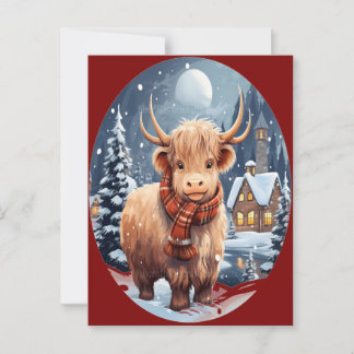 Christmas Highland Cow Bubblegum 2025 Postcard