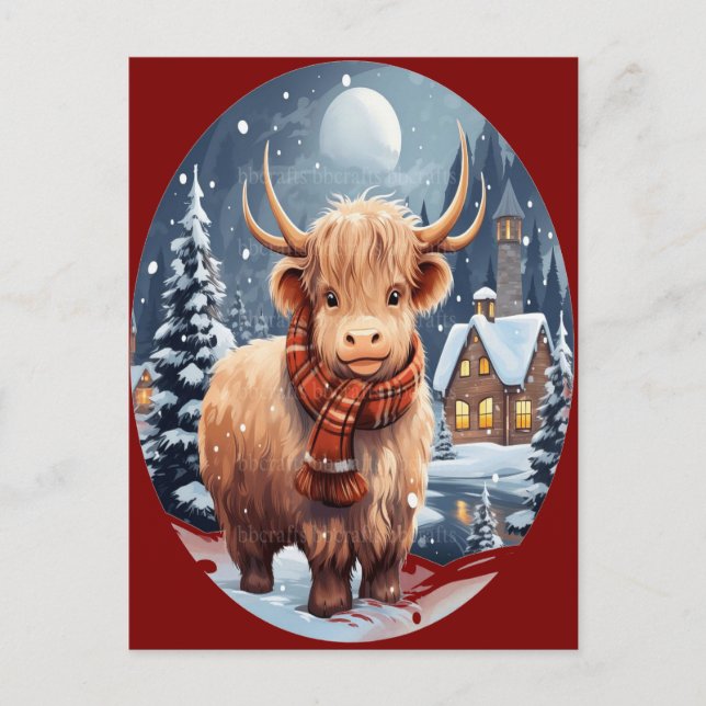 Christmas Highland Cow Bubblegum 2025 Postcard (Front)