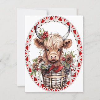 Christmas Highland Cow Bubblegum 2025 Postcard
