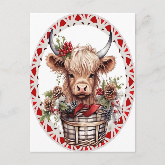 Christmas Highland Cow Bubblegum 2025 Postcard (Front)