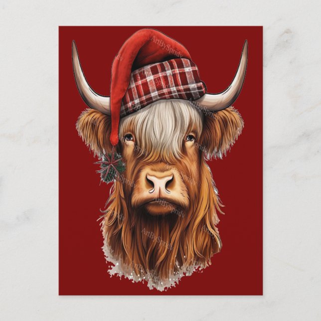 Christmas Highland Cow Bubblegum 2025 Postcard (Front)