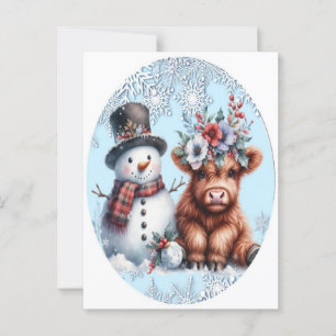 Christmas Highland Cow Bubblegum 2025 Postcard