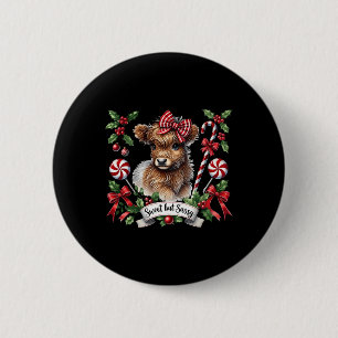 Christmas Highland Cow Candy Canes Vintage Heifer 6 Cm Round Badge