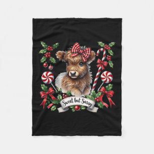Christmas Highland Cow Candy Canes Vintage Heifer Fleece Blanket
