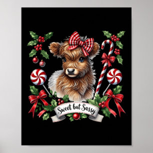 Christmas Highland Cow Candy Canes Vintage Heifer Poster