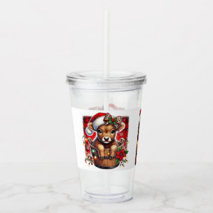 Christmas Highland Cow Cute Festive Farmhouse Acrylic Tumbler