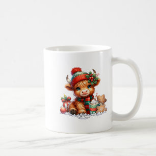 Christmas Highland Cow Cute Heifer Cow Santa Hat M Coffee Mug