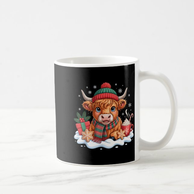 Christmas Highland Cow Cute Heifer Cow Santa Hat M Coffee Mug (Right)