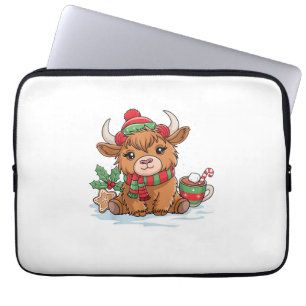 Christmas Highland Cow Cute Heifer Cow Santa Hat M Laptop Sleeve