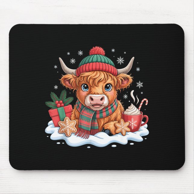 Christmas Highland Cow Cute Heifer Cow Santa Hat M Mouse Pad (Front)