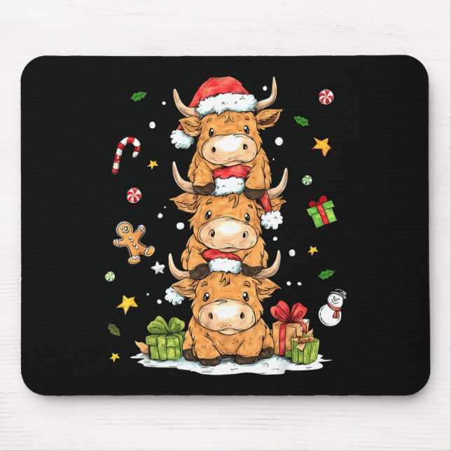 Christmas Highland Cow Cute Heifer Cow Santa Hat M Mouse Pad (Front)