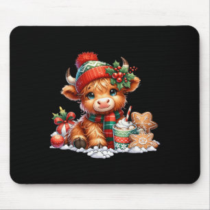 Christmas Highland Cow Cute Heifer Cow Santa Hat M Mouse Pad