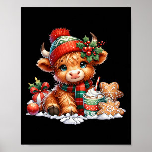 Christmas Highland Cow Cute Heifer Cow Santa Hat M Poster