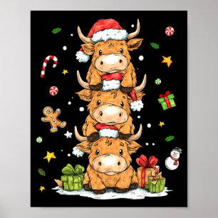Christmas Highland Cow Cute Heifer Cow Santa Hat M Poster