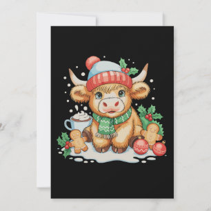 Christmas Highland Cow Cute Heifer Mooey Santa Hat Holiday Card