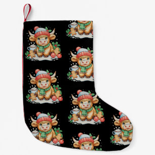 Christmas Highland Cow Cute Heifer Mooey Santa Hat Small Christmas Stocking