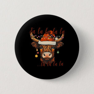 Christmas Highland Cow Falalala Xmas Heifer Cowgir 6 Cm Round Badge