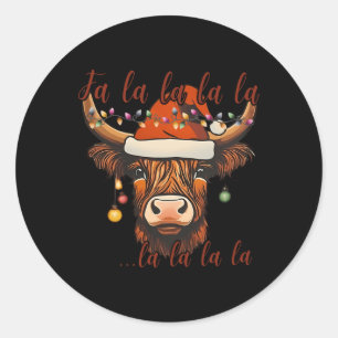 Christmas Highland Cow Falalala Xmas Heifer Cowgir Classic Round Sticker