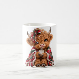 Christmas Highland Cow Leopard Coquette Bow Coffee Mug