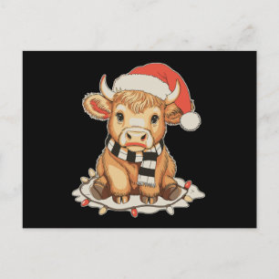 Christmas Highland Cow Moo Xmas Holiday Season Postcard
