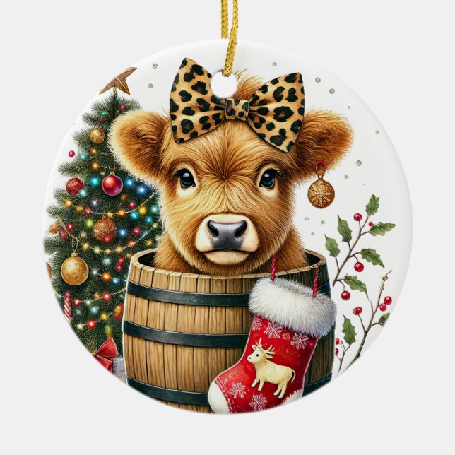 Christmas Highland Cow Ornament (Front)