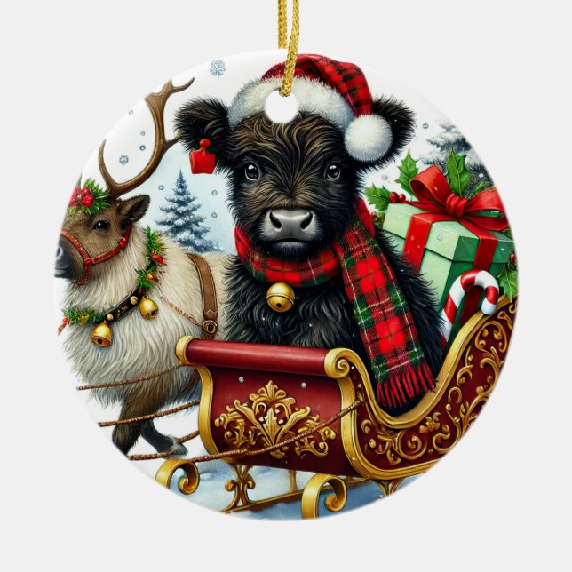 Christmas Highland Cow Ornament (Front)