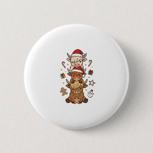 Christmas Highland Cow Stack Vintage Engraving Des 6 Cm Round Badge