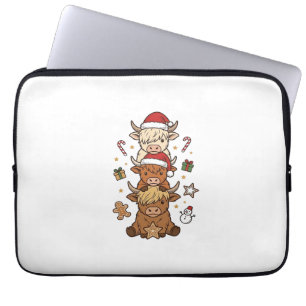 Christmas Highland Cow Stack Vintage Engraving Des Laptop Sleeve