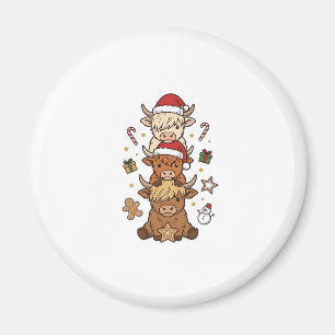 Christmas Highland Cow Stack Vintage Engraving Des Magnet