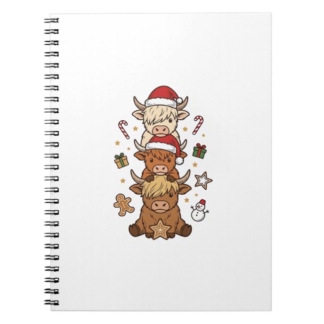 Christmas Highland Cow Stack Vintage Engraving Des Notebook (Front)