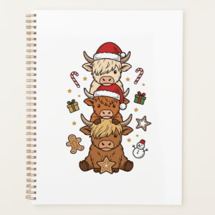 Christmas Highland Cow Stack Vintage Engraving Des Planner