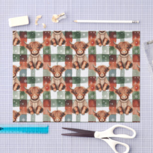 Christmas Highland Cow Sweater Festive Red Green Tissue Paper