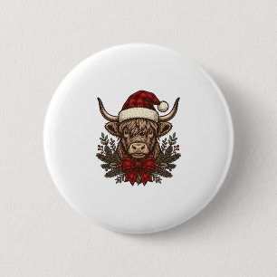 Christmas Highland Cow Vintage Engraving Design_1 6 Cm Round Badge
