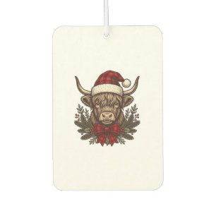 Christmas Highland Cow Vintage Engraving Design_1 Car Air Freshener