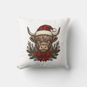 Christmas Highland Cow Vintage Engraving Design_1 Cushion