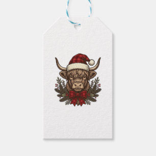 Christmas Highland Cow Vintage Engraving Design_1 Gift Tags