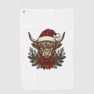 Christmas Highland Cow Vintage Engraving Design_1 Golf Towel