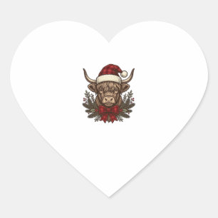 Christmas Highland Cow Vintage Engraving Design_1 Heart Sticker